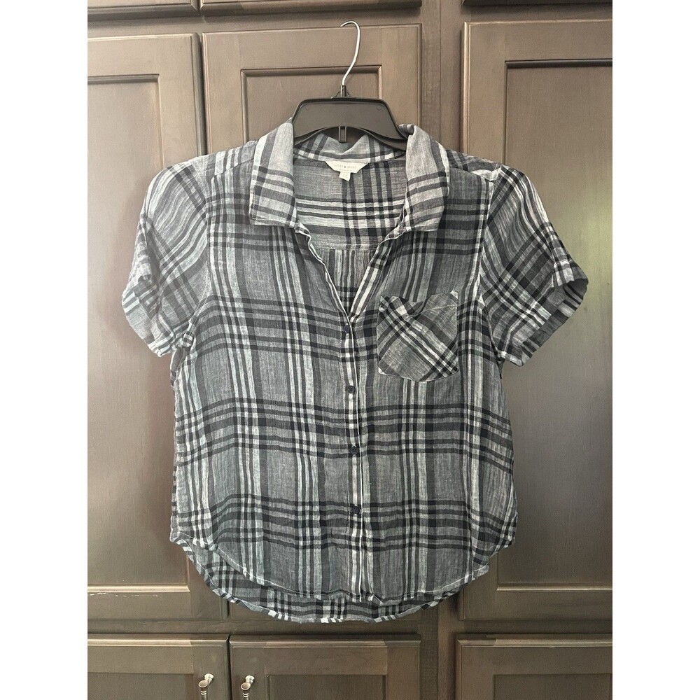 Lucky Brand Womens Small Petite Short Sleeve Button Down Plaid Cotton Shirt